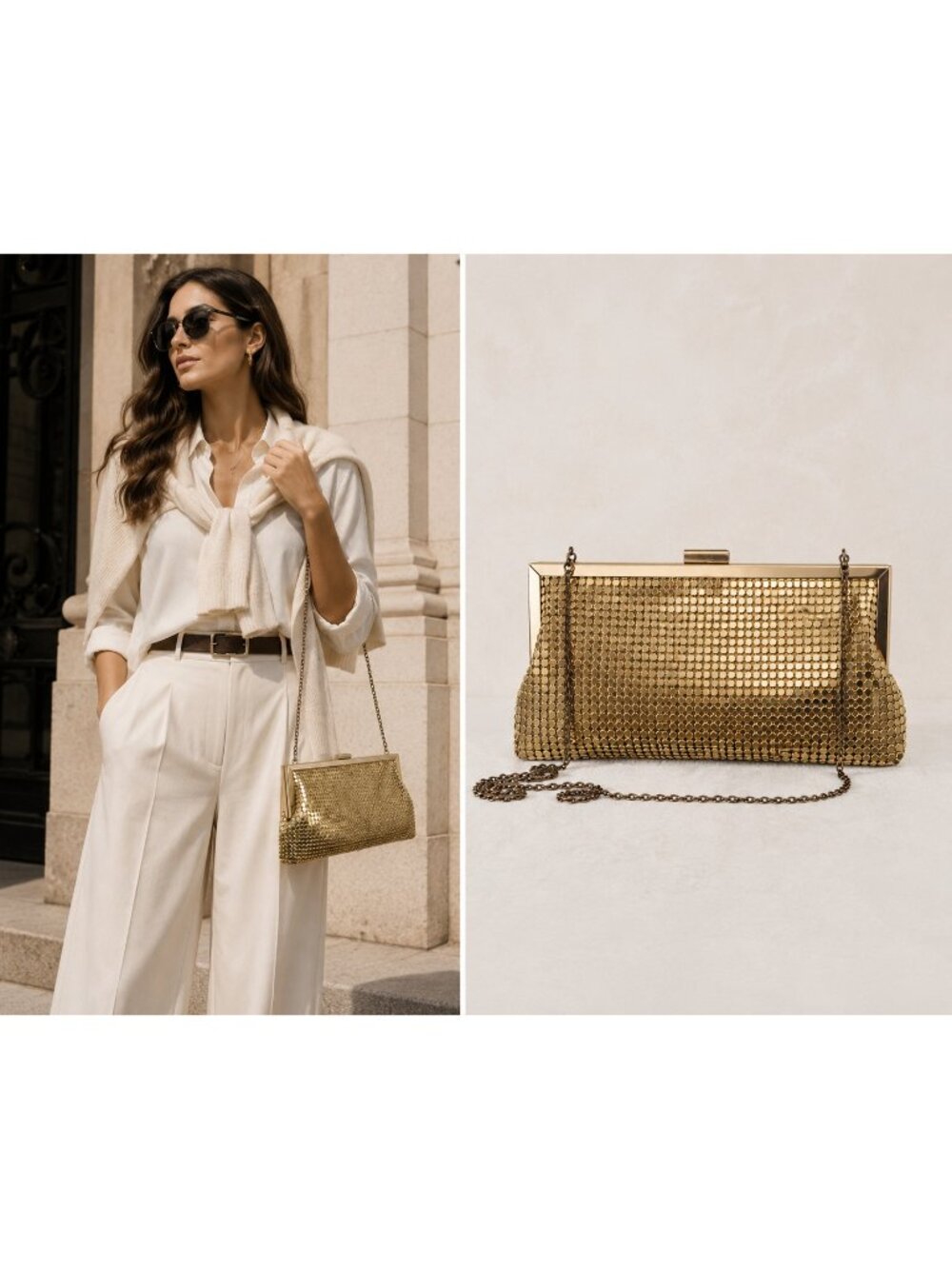 Vintage La Regale Gold Metal Mesh Evening Bag Chain Shoulder Clutch Purse